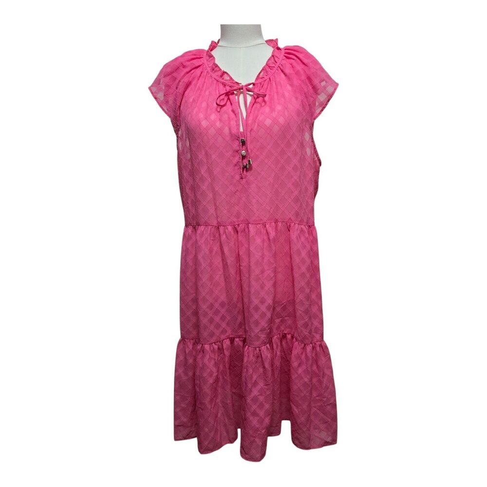 Tommy Hilfiger Dress Hot Pink Size 16 Layered Ruffles Summer Casual NEW